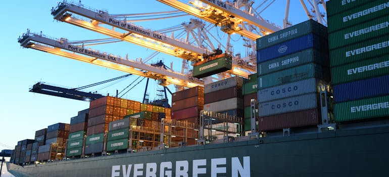 green freight cargo ship.