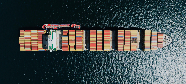 aerial view of cargo ship at sea