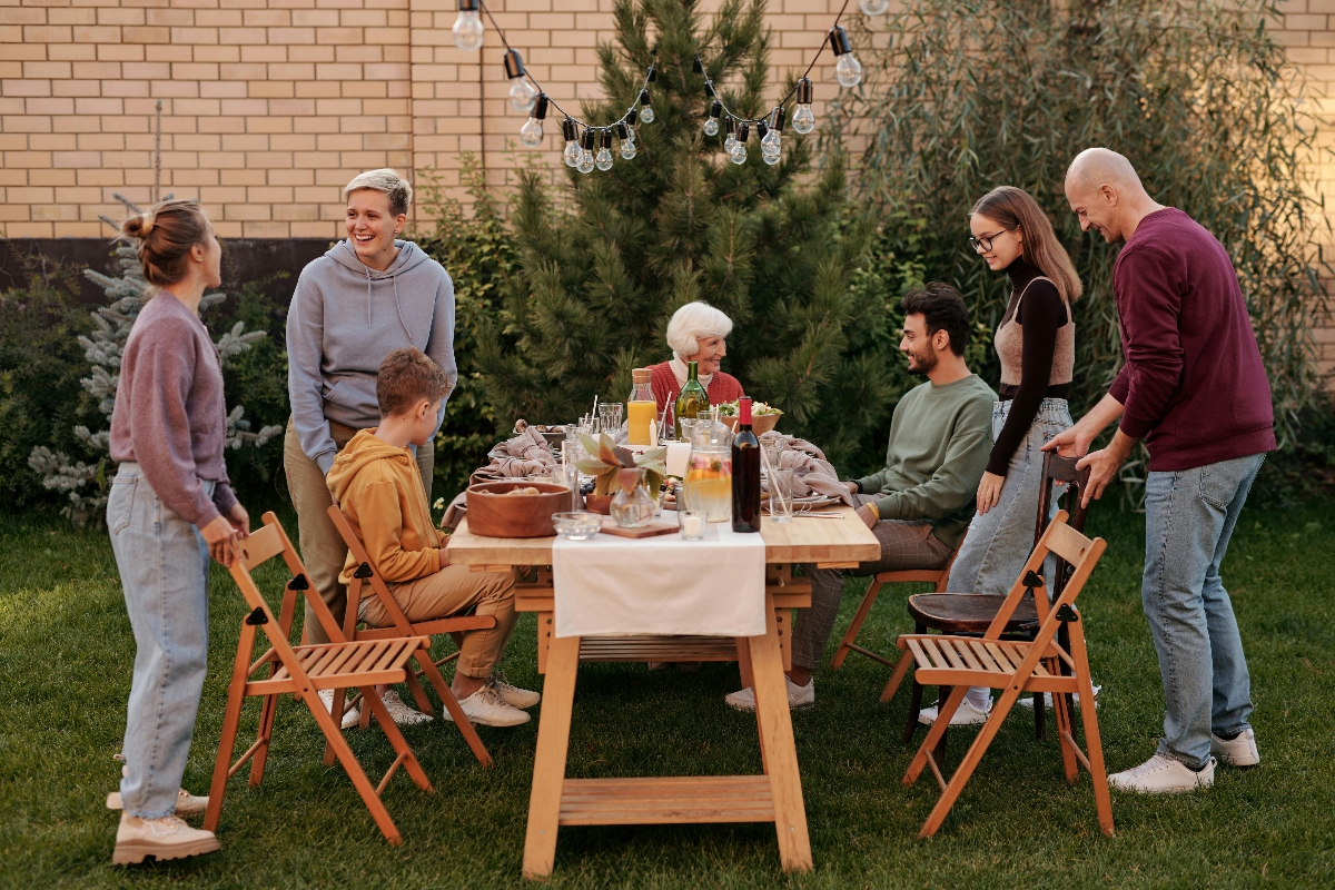 a family having a lunch in their garden