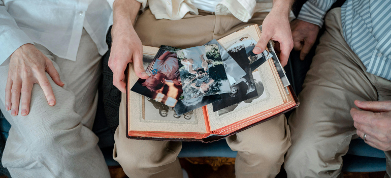 family looking through a photo album