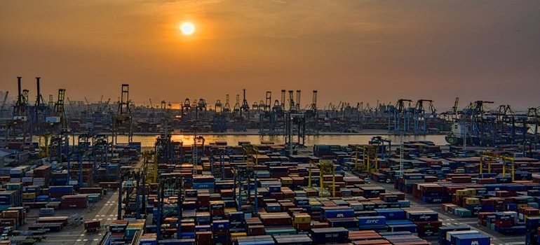 a port during the sunset 